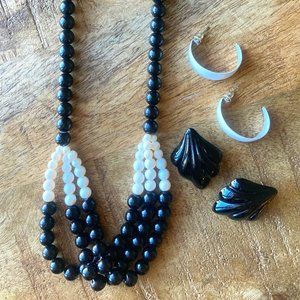 Black & White Necklace + Earrings Set